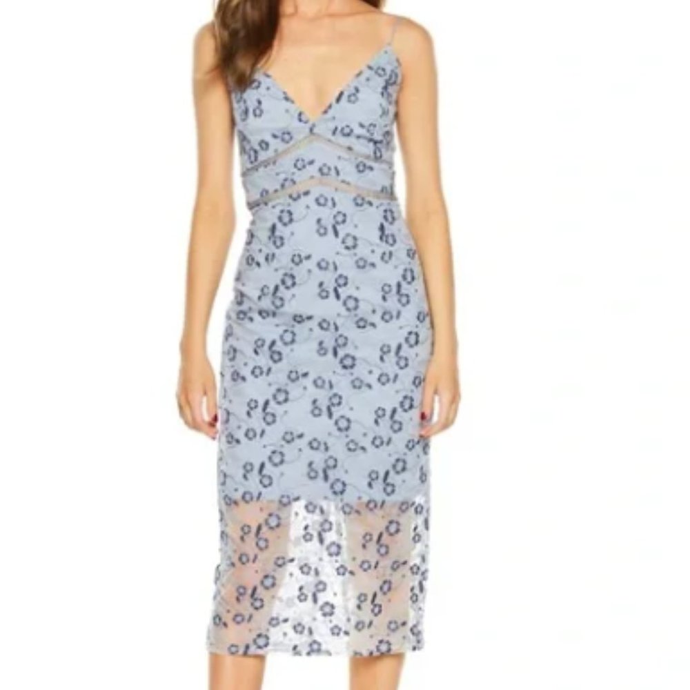 Bardot Floral Lace Midi Dress Dusty Blue/Sapphire US 8/M